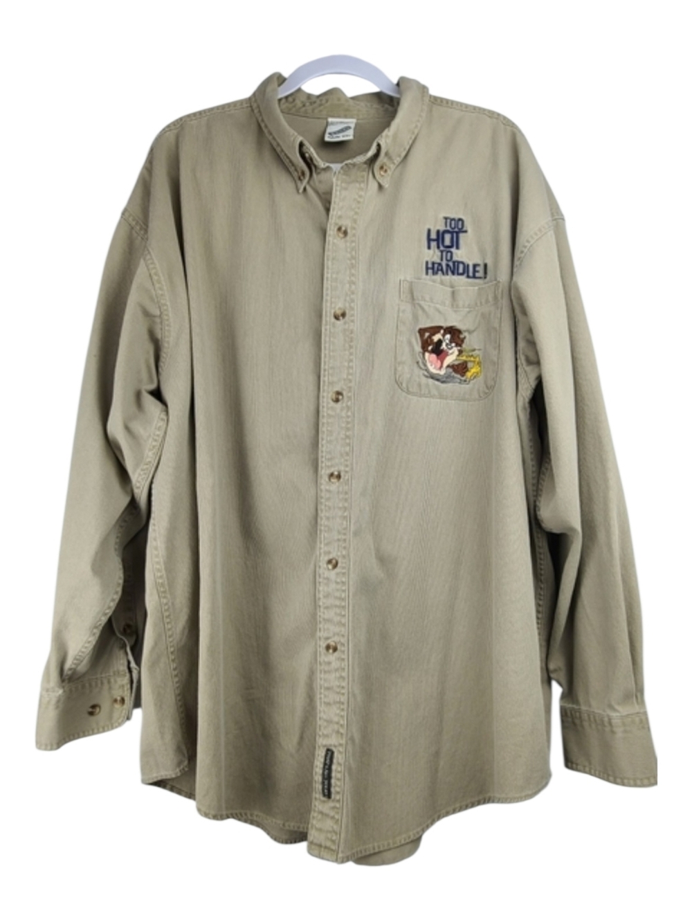 Vintage Warner Bros Looney Tunes Taz Corduroy Button Down Shirt XXL 90s Cartoon